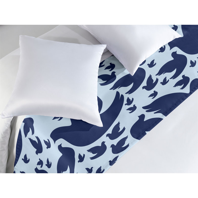 Foulard de lit Ambesonne, imprimé oiseaux, silhouettes bohémiennes, indigo et bleu pâle, Très grand lit
