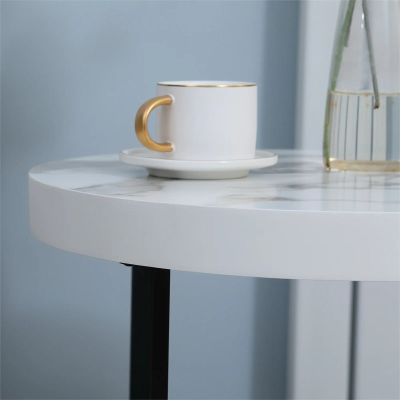 Set Of 2 Round Side Tables With Metal Legs