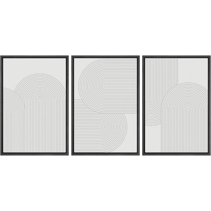 «Geometric Line Mid Century Modern Boho Abstract Shape Neutral Frame», 3 pièces, impression sur toile plate NoTexture