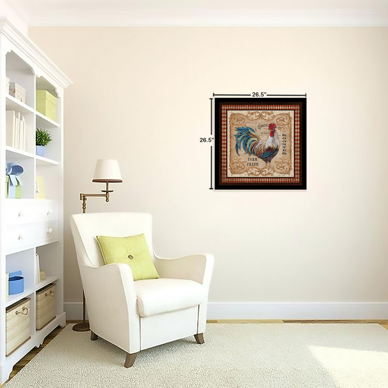« old world coq-farm animaux-design abstract board », affiche rétro encadrée, H 24 po x l 24 po x P 1 po