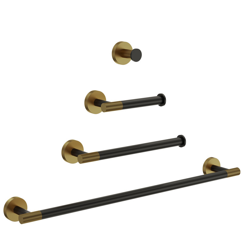 4 - Piece Bathroom Hardware Set, Matte Black/Brushed Gold