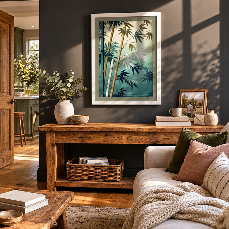 Misty Bamboo Japandi 1 Piece Single Picture Frame Wall Art, A2 - 59.4 x 42.0 cm, Walnut
