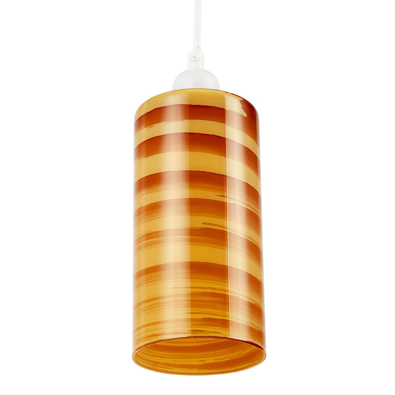 Striped Amber Glass Cylinder Pendant Shade With Retro Inspired Look By 