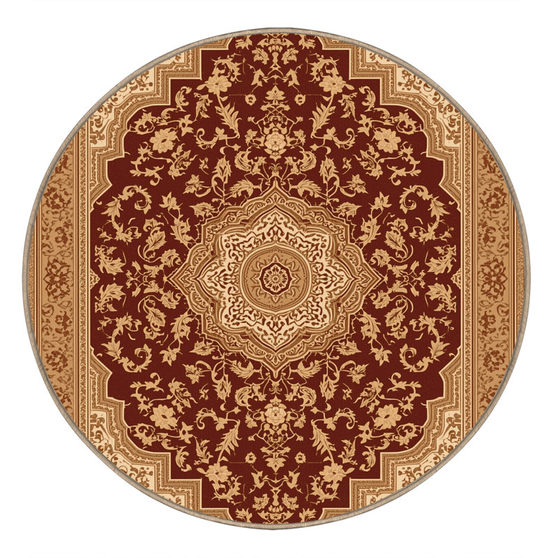Tapis oriental traditionnel brun oriate lavable à la machine Osiyo, Rond 4 pi