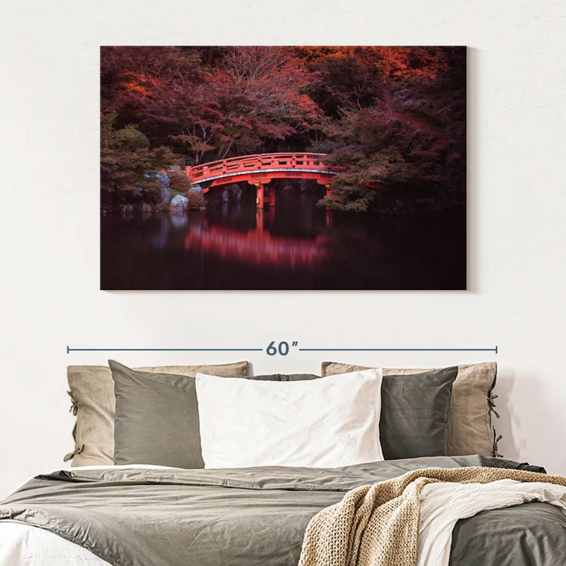 Lilie en automne au pont de Kyoto, H 34 po x l 51 po