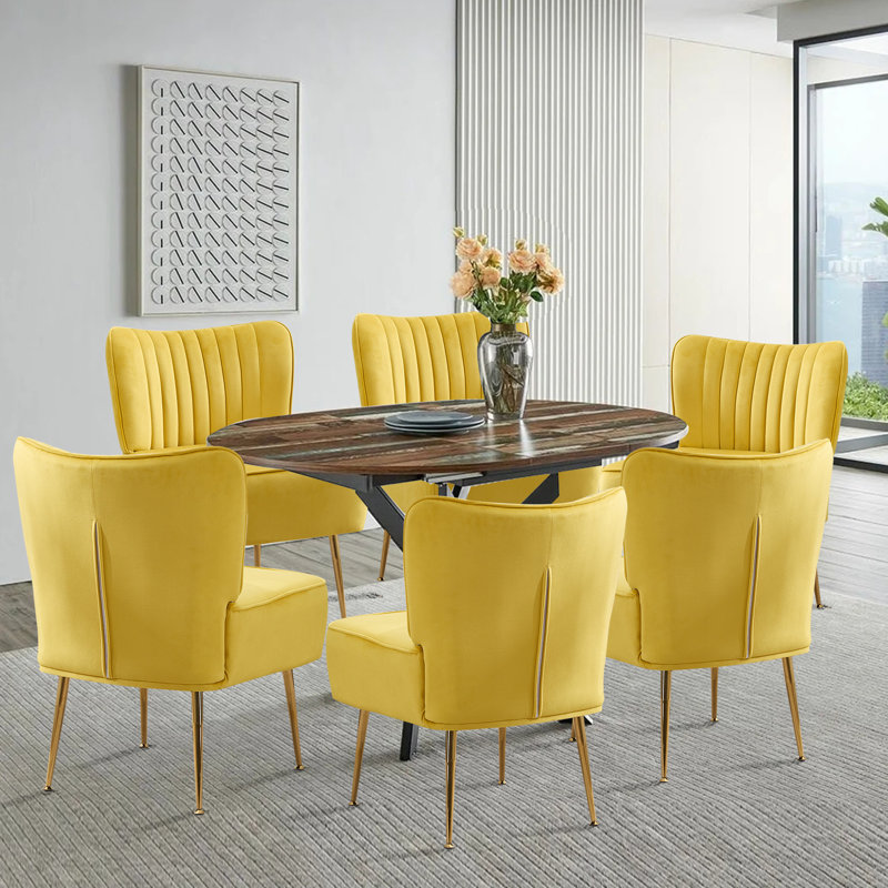 Accent Side Chair With Gold Legs, Yellow Velvet