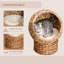 Lit surélevé pour chat avec literie moelleuse, panier rotatif, espace intérieur charmant, H 24 po, coussin brun, maison