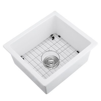 Évier de bar en quartz 18 po x 16 po - L'insonorisation et le matériau sont livrés avec une grille inférieure et un ensemble de crépine. L 18 po x l 16 po.