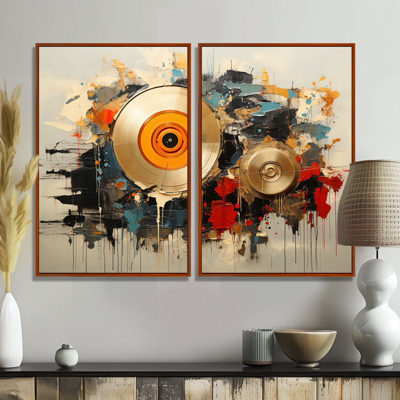 Mélanges de vinyle - 2 grands disques vinyle, art mural, 36" H x 48" W, Impression encadrée flottante, Brown