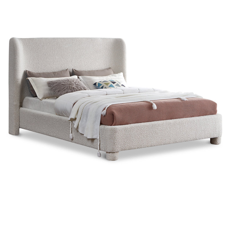 Ivyann Upholstered Unfinished Wingback Bed, Cream Boucle Fabric, King