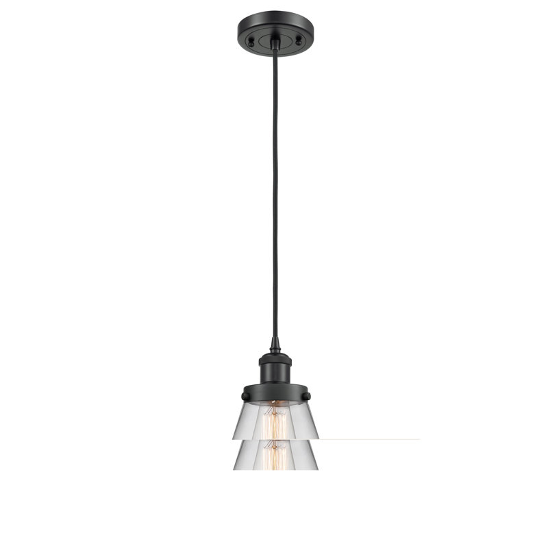 Luminaire suspendu conique à 1 lumière Wilmoth, Noir mat, DEL, Transparent