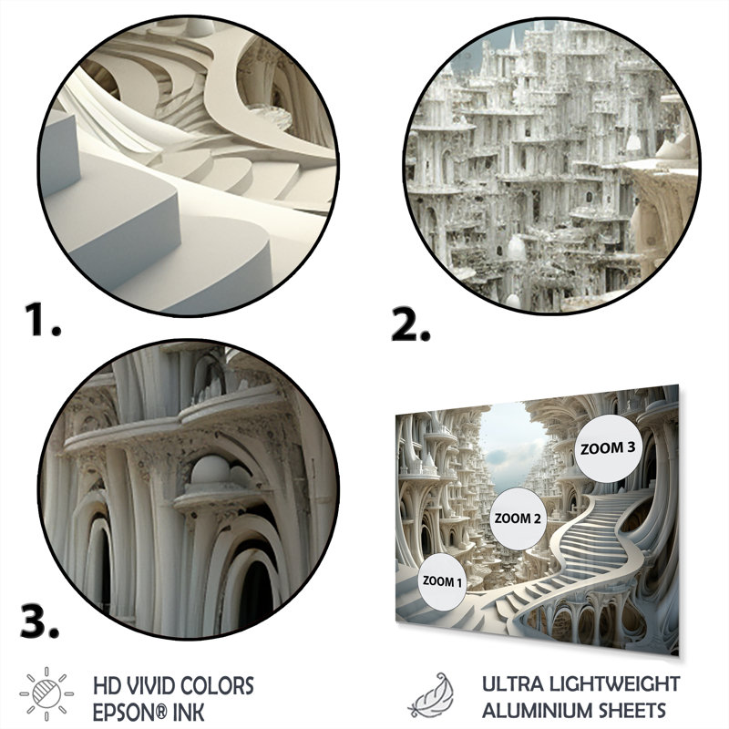 Architectural Dreamscape Surreal Fractal Fantasy VII - Surrealism Metal Wall Art, 12" H x 20" W x 1" D