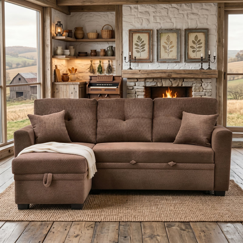 Canapé modulaire avec lit escamotable Upholstery, Tissu café