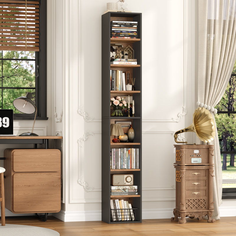 Gracyn 8-Tier Narrow Bookshelf With Adjustable Shelves, Black/White, 1