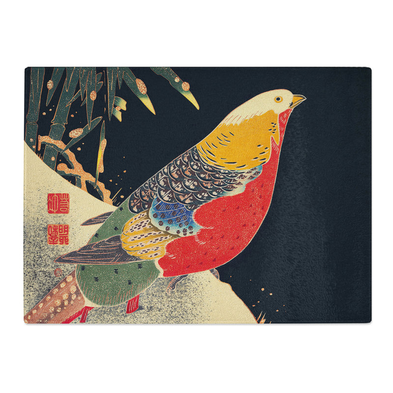 Golden Pheasant In The Snow By Ito Jakuchu  Glass Chopping Board