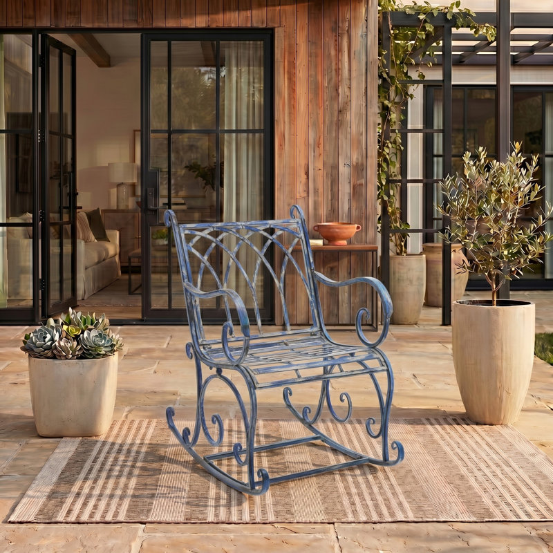 Chaise berçante d'extérieur en métal Anniken, Bleu mousse