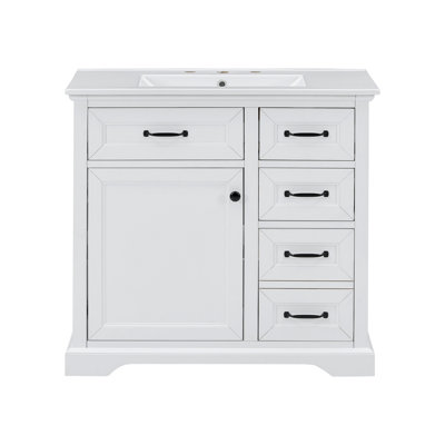 Meuble-lavabo 36 po avec lavabo, lavabo en céramique, 2 tiroirs basculants, charnières de porte à fermeture en douceur