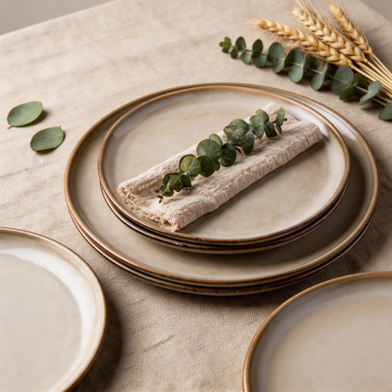 Ensemble de 6 assiettes en grès réfractaire 10,5 pouces fabriquées à la main en grès réactif, de forme rustique, résistantes aux égratignures, vont au micro-ondes et au lave-vaisselle