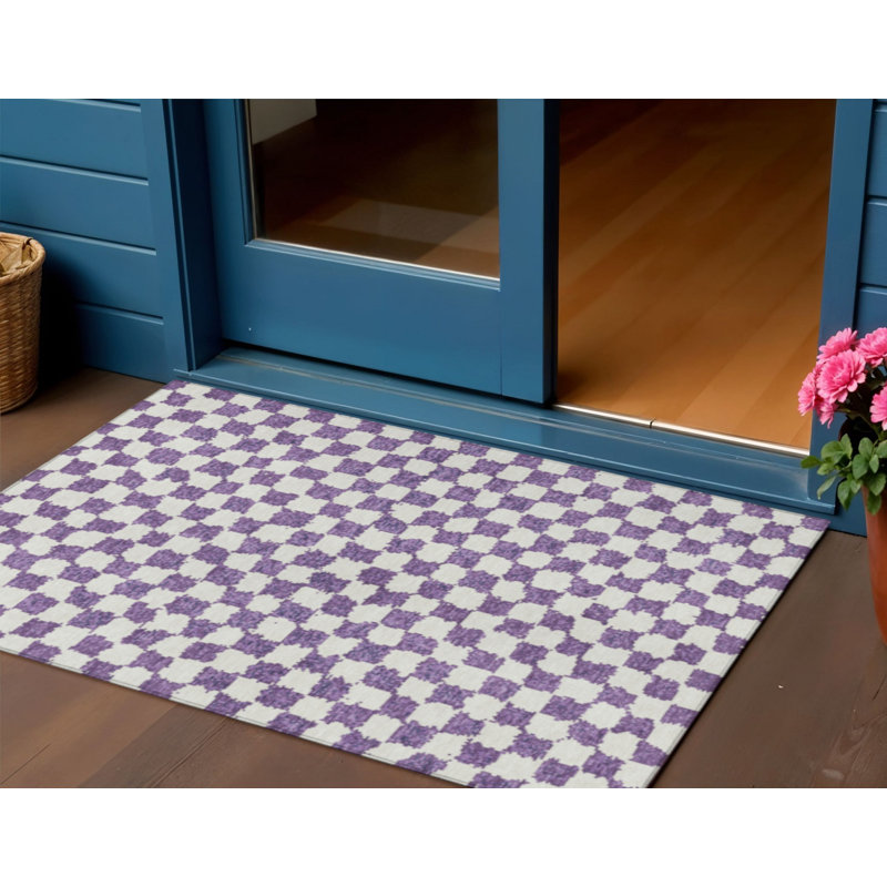 Tapis extérieur lavable à motif géométrique mauve et ivoire 3 pi x 5 pi
