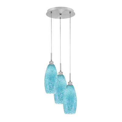 Array 3 Light Cord Hung Cluster Pendalier With 5.5" Turquoise Fusion Glass