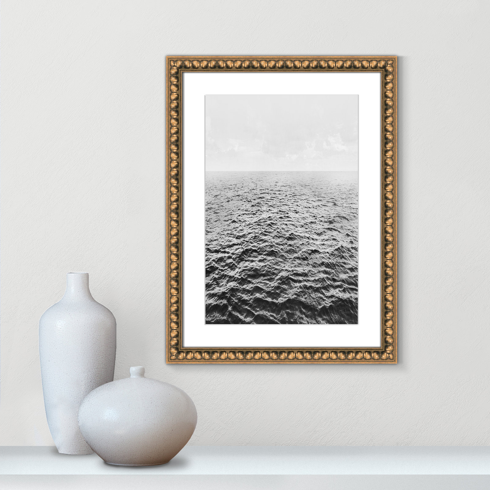 Anali "Rolling in" Print by Mike Calascibetta, 22.5" W x 26.5" H x 1.125" D, Gold Bead