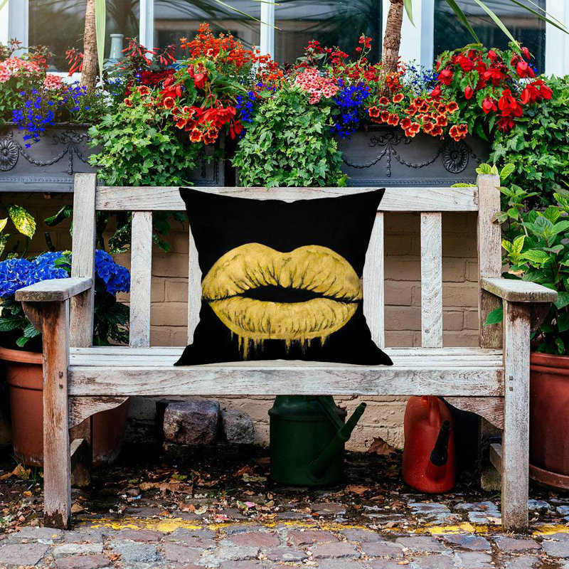Golden lips - 20"x20" Outdoors Throw pillow - Spun poly - Print on demand, 20"H x 20"W