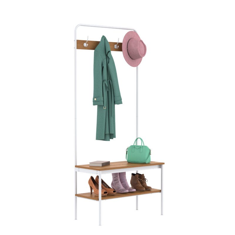 White Hall Tree with Storage Bench and Hooks