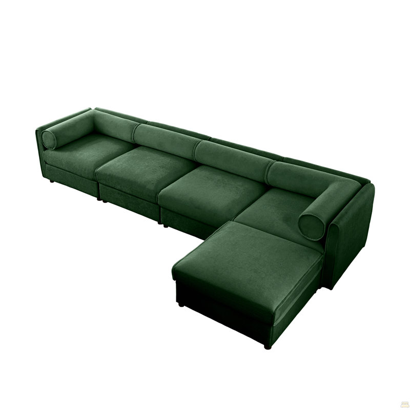 Canapé modulaire modulaire avec rangement, 27,9 po H x 142,5 po L x 37,4 po P, 4, Vert