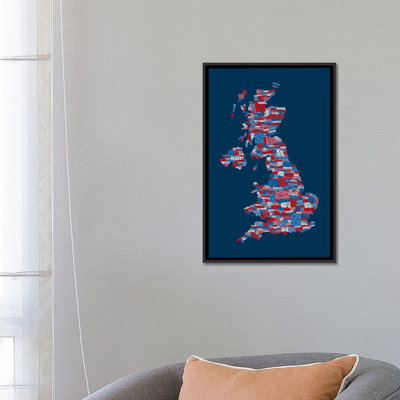 Carte de Grande-Bretagne par Michael Tompsett, impression sur toile en bleu