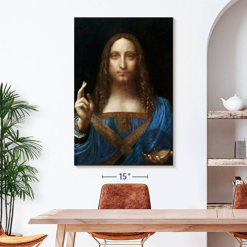 Salvator Mundi sur toile, H 48 po x l 32 po x P 1,25 po