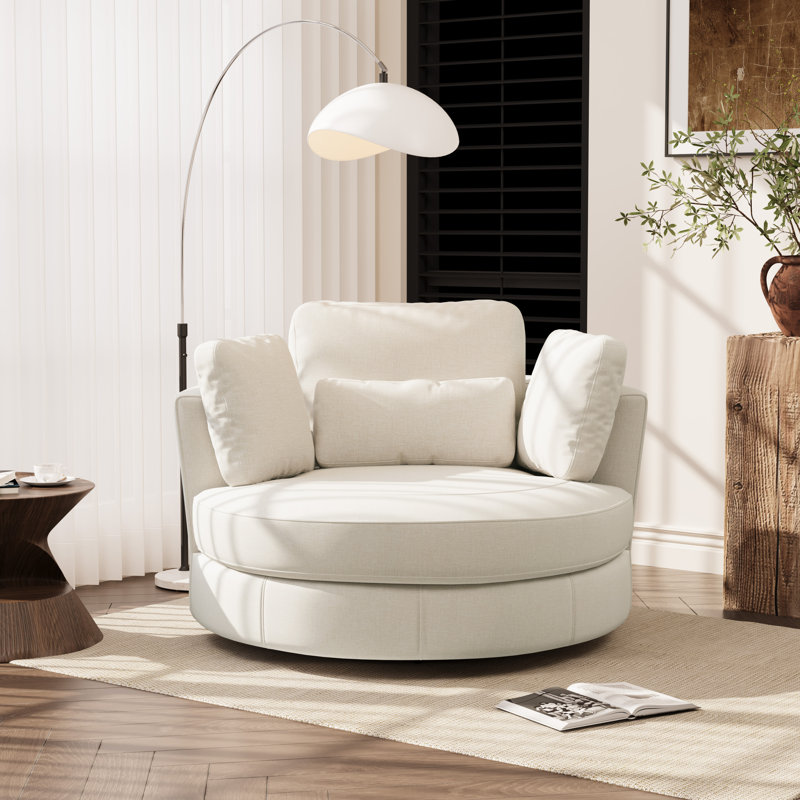Fauteuil d'appoint en tonneau pivotant surdimensionné rembourré, Chenille beige