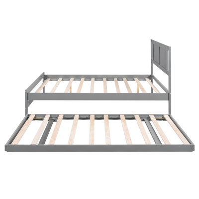 Lit plateforme double avec lit gigogne gris mobile