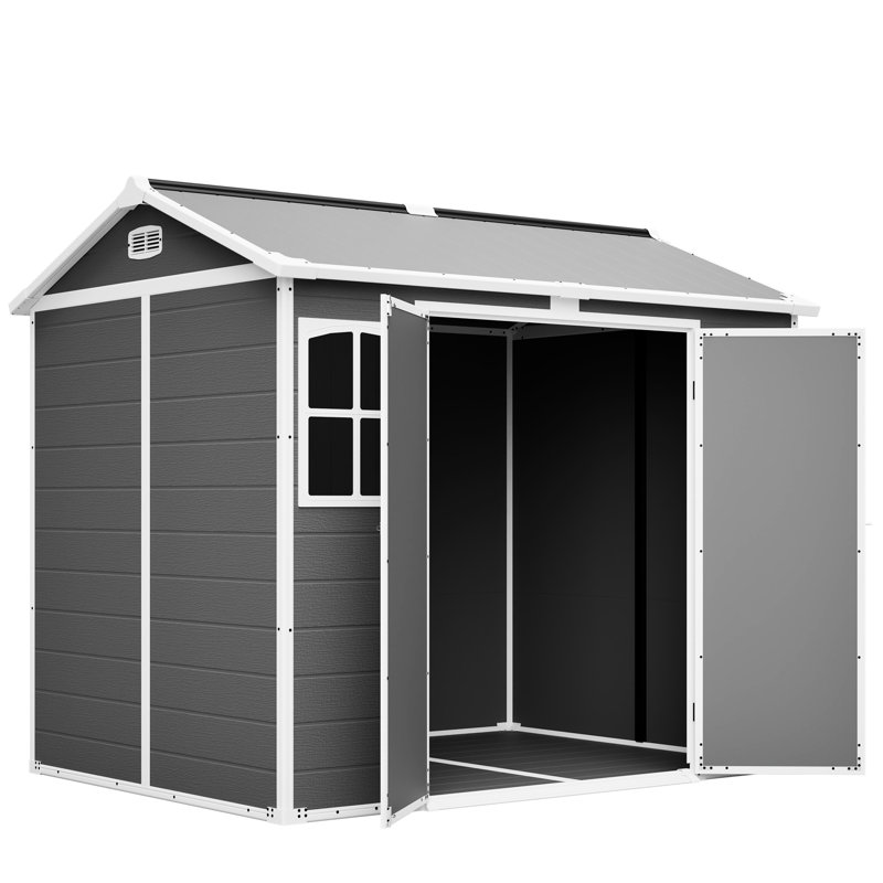 8x6 Ft Plastic Utility Storage With Floor, Gray Lockable For Garden Items, All - Weather Organizer Waterproof And Rust Features, Easy Assembly Guide Shed, Frame Optimal Air Exchange, To Build Yourself