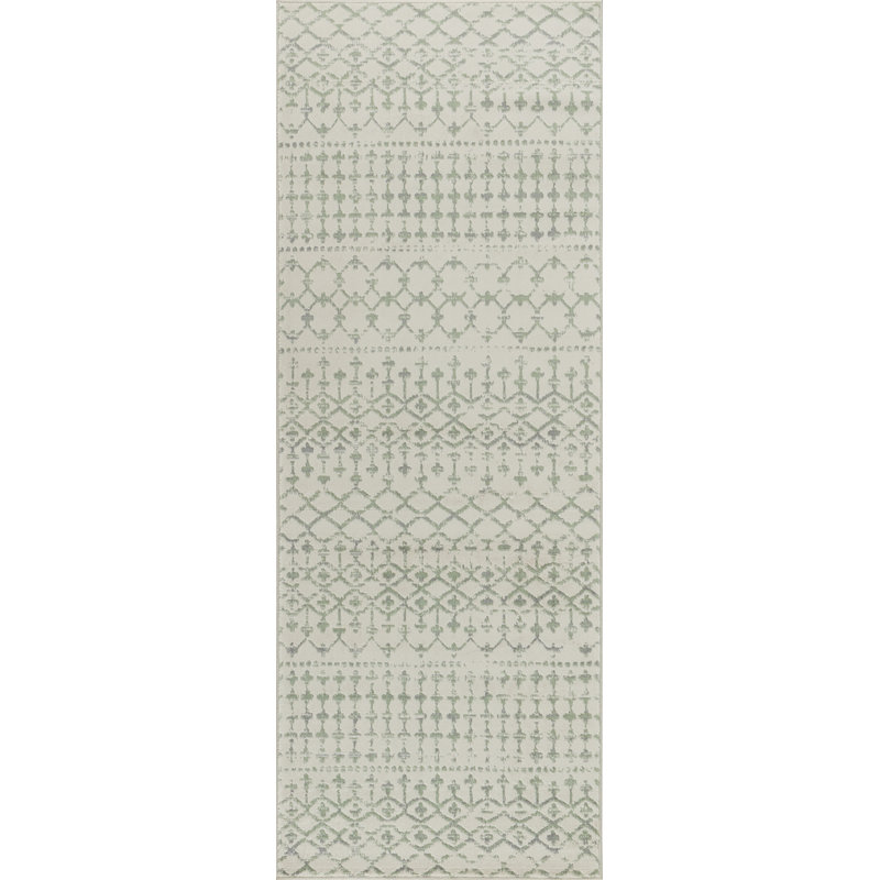 Ethno Runner Light Grey/Green_ROM2407, Runner 80 x 220cm
