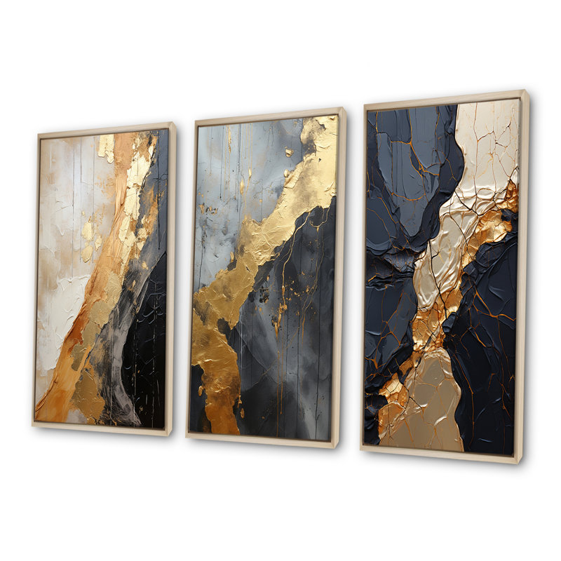 Minimalism Chrome Gold And Black Poteries, H 28 po x l 36 po, Cadre flottant brun