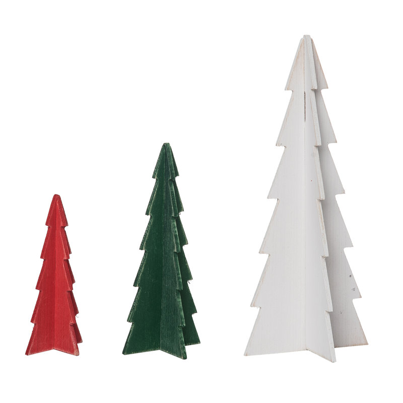  Ensemble de 3 arbres de Noël en bois 11,8 po