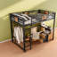 Space-saving Metal Loft Bed With Desk, Modern Storage, Black