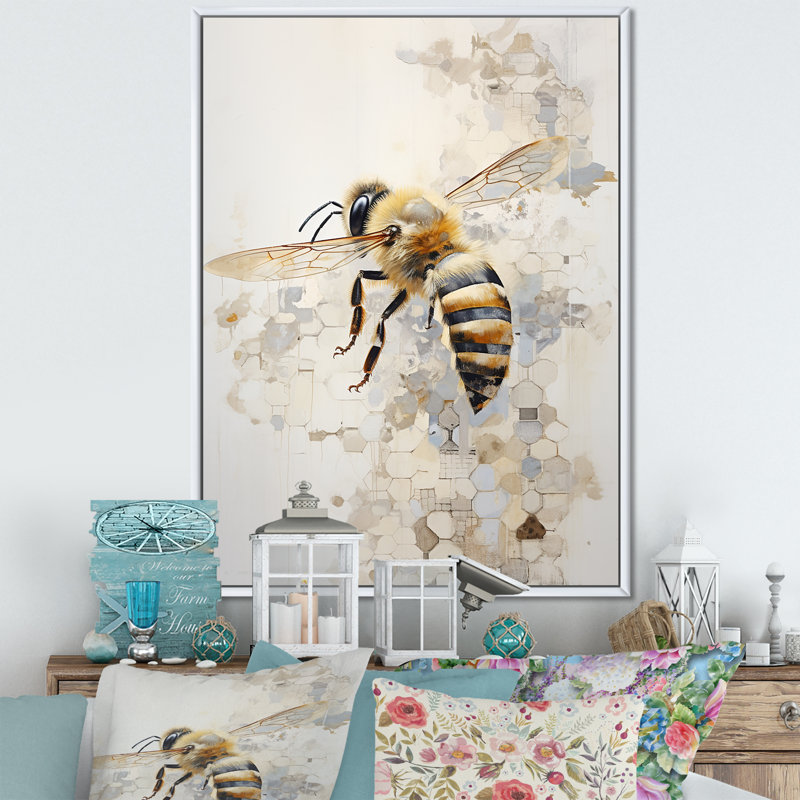 Minimalisme «Buzzing Bee II» sur toile, 32" H x 24" W x 1" D, Cadre flottant blanc