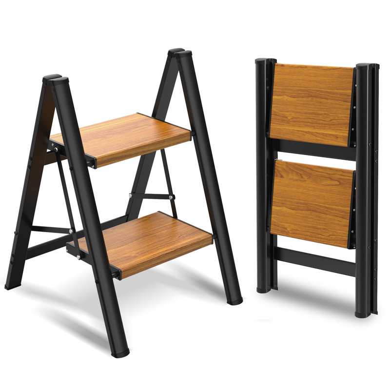 Escabeau en métal léger à 2 marches avec pédale large antidérapante, capacité de 330 lb, pour la cuisine et le bureau