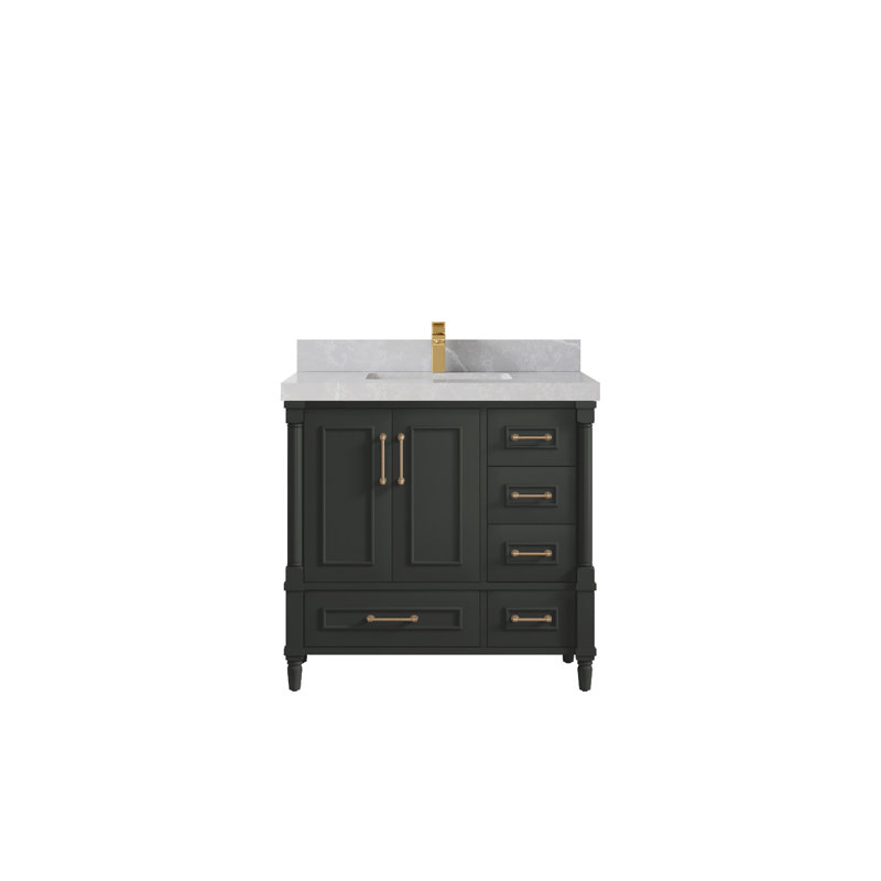 36'' Single Bathroom Vanity with Quartz Top, Gray, Pearl Gray