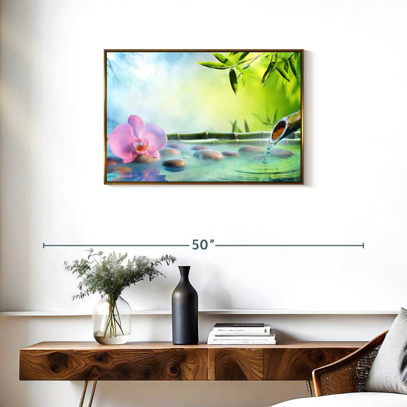 Orchidée japonaise, Cadre flottant doré, 31 po x 21 po