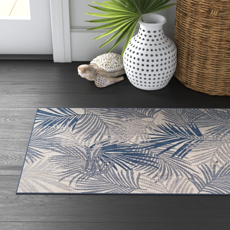 Tapis intérieur / extérieur bleu / beige Abordale, Rectangle 4 pi 1 po x 6 pi