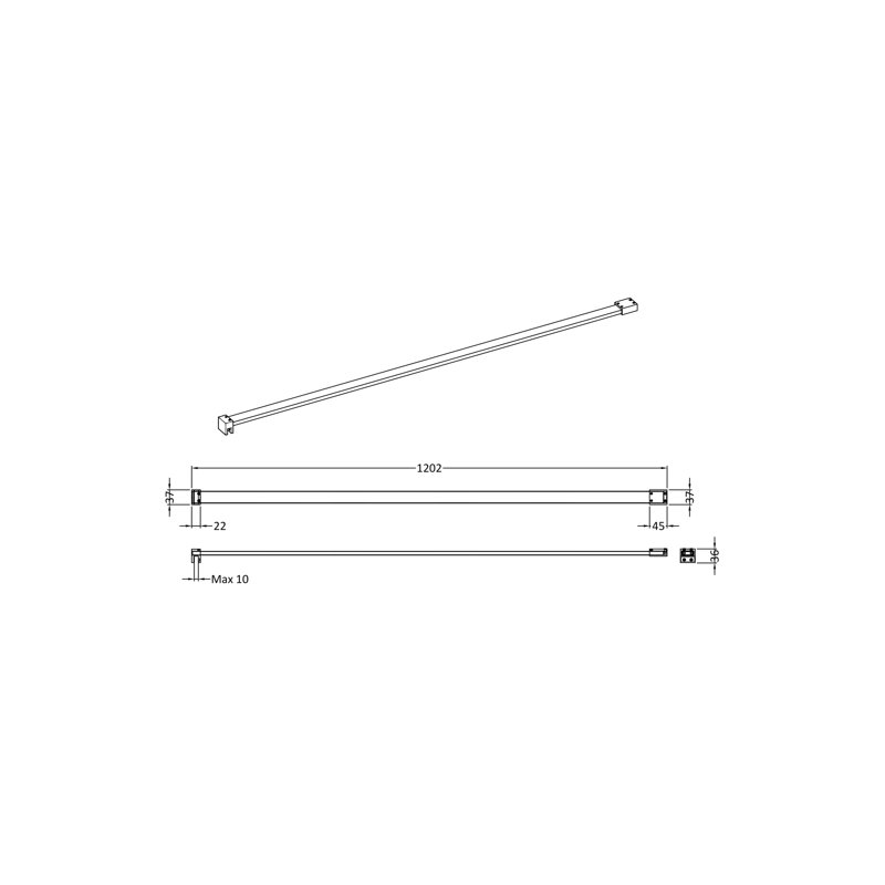 Flat Support Bar - For Use With 1950Mm Wetroom Screens, Brass