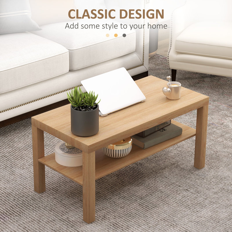 2 Tier Coffee Table with Storage Shelf for Living Room, Nature Wood
