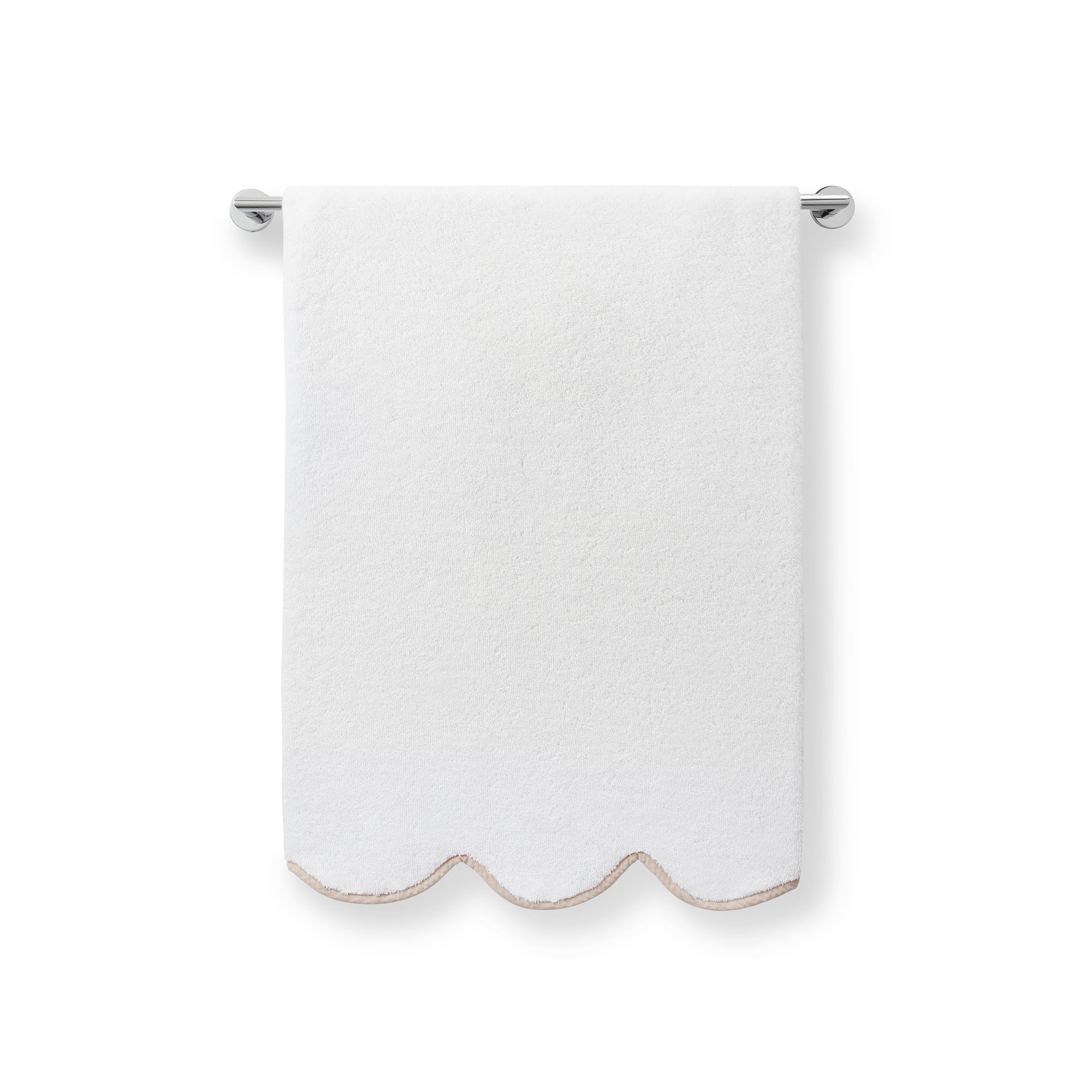 Charish Scalloped Bath Towel, White/Brown