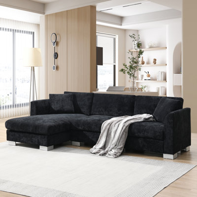 4-seat Chenille Indoor Furniture with Oversized Chaise