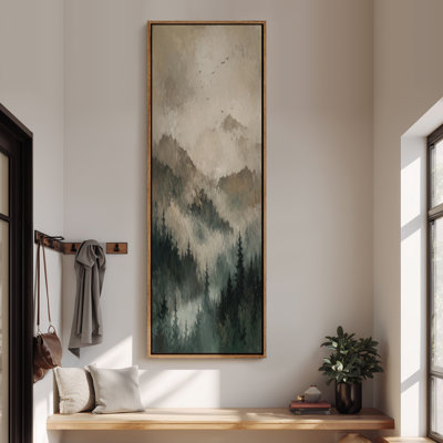 Large Framed Canvas Wall Art - Misty Mountain Forest Landscape Decor - 60"x20", 60"x30"