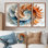 Pétales bleus et blancs dorés en spirale - ensemble de décorations murales spirales abstraites