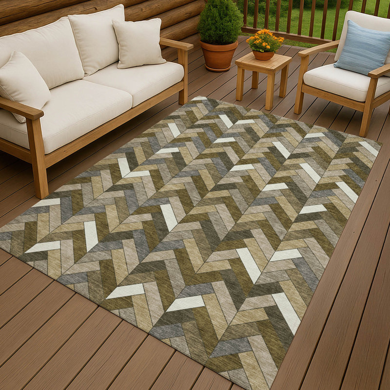 Machine Washable Indoor/Outdoor Matteson ACN2296 Geometric Rug, Rectangle 10' x 14'