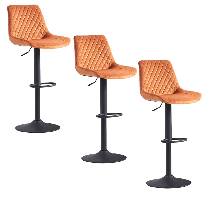 Aaminah Swivel Adjustable Height Velvet Bar Stool, Orange